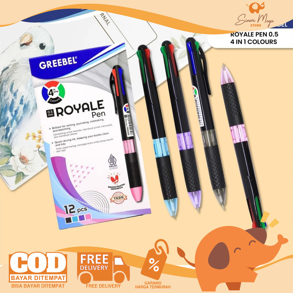 

GREEBEL Retractable Ballpoint 4in1 0.5mm ROYALE Pulpen Cetek 4 Warna DIJUAL SATUAN Murah