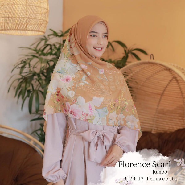 Hijab printing premium segiempat Florence Scarf JUMBO - RJ24.17 Terracotta