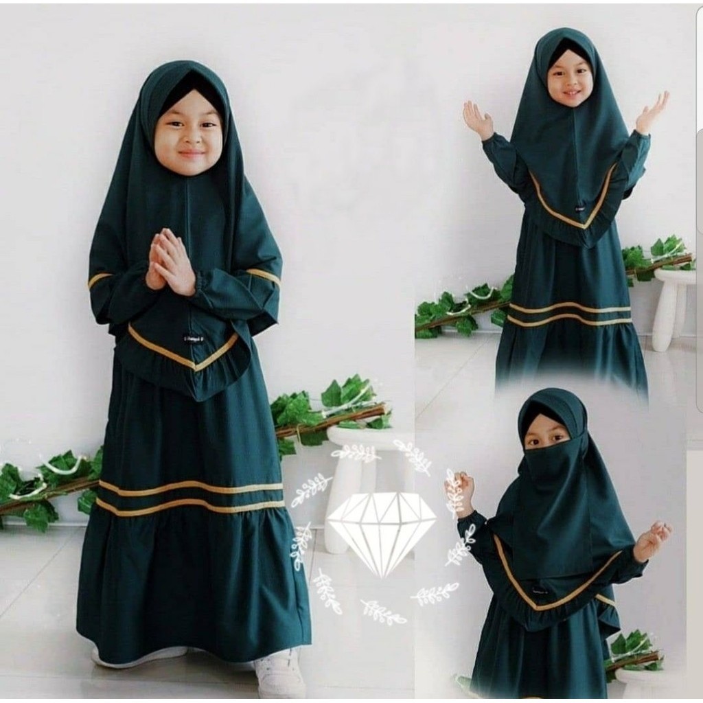 100% Original Tanahabang_nkcollection / Baju muslim anak plus cadar bahan adem usia 5-7tahun KHODIJA