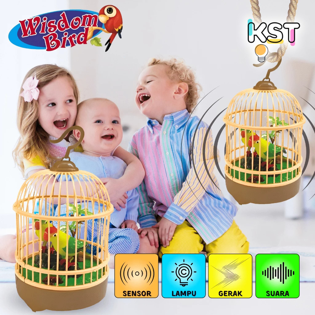 Mainan Burung Dalam Sangkar Sensor Suara Musik Lampu Gerak Anak Kreativitas Edukatif