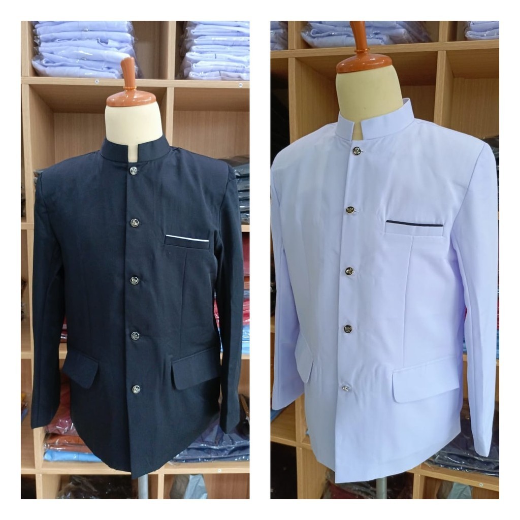 JASKO POLOS JAS MANDARIN MODEL SAKU TUTUP WARNA HITAM PUTIH