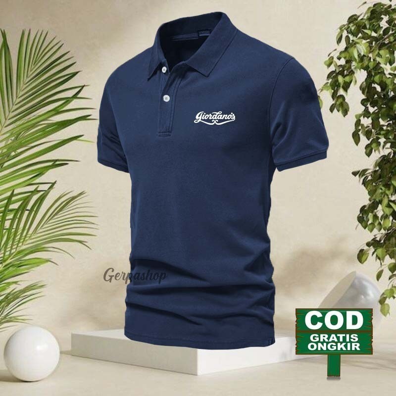 BARU .... Kaos Polo Distro Lengan pendek Polo kerah Giordano Text Putih Kaos Kerah Dewasa Shirt / Ka