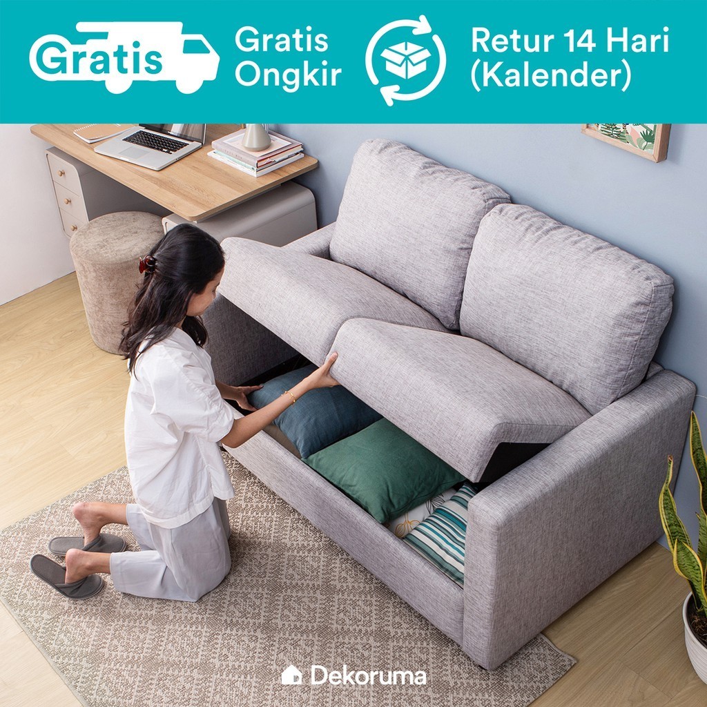 FROMO SPESIAL SHOP Dekoruma Hiroi Sofa Minimalis Storage 2 Seater | Sofa Multi Fungsi