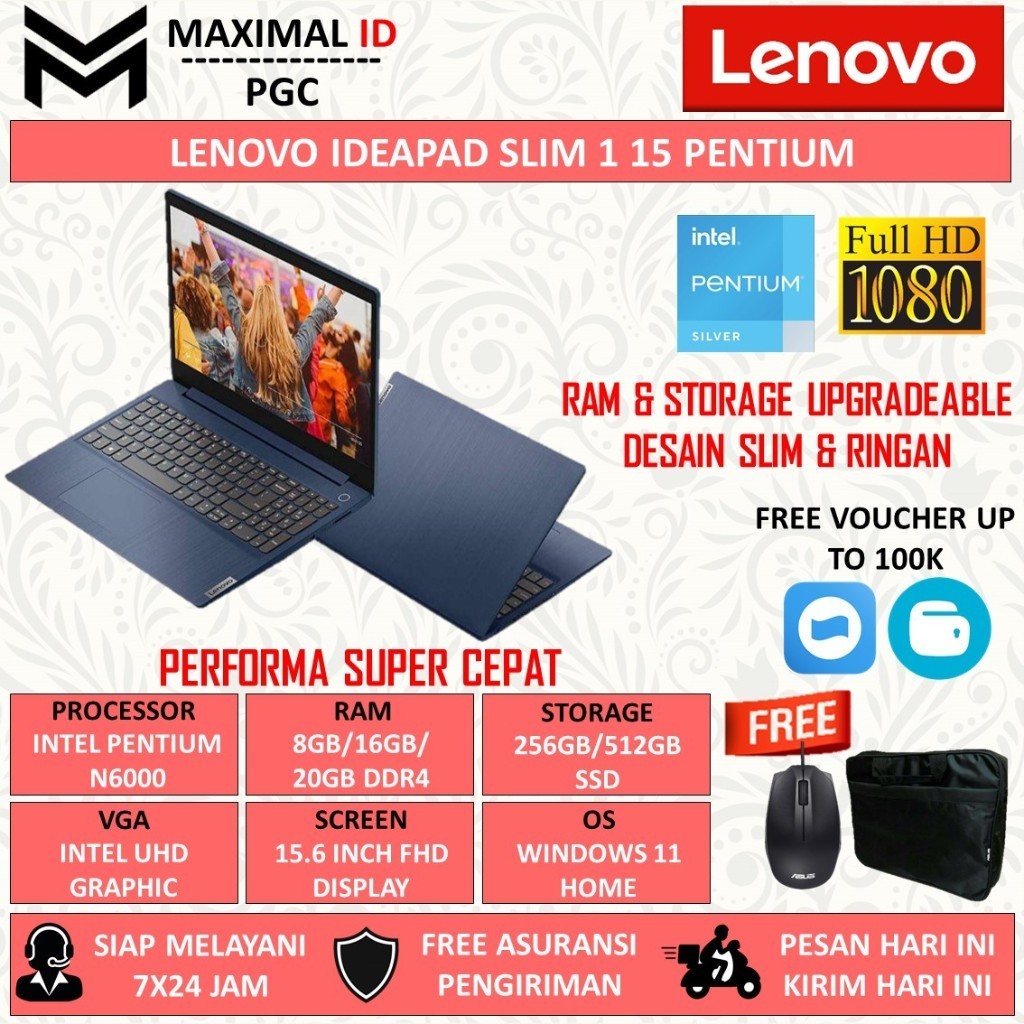 LAPTOP LENOVO IDEAPAD SLIM 1INTEL RAM 8GB 512GB SSD FULL HD WINDOWS 11 HOME