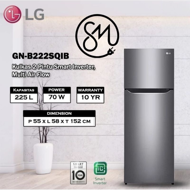 promo spesial Kulkas LG GN-B222SQIB 2 pintu Smart Inverter GNB222SQIB 225 L 222SQIB