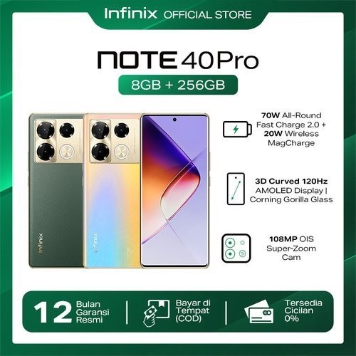 PROMO HANDPHONE MURAH Infinix Note 40 Pro 8/256GB - Up to 16GB Extended RAM - Helio G99 - 6.78” FHD+ 3D Curved Amoled - 108MP OIS - 5000 mAh - NFC