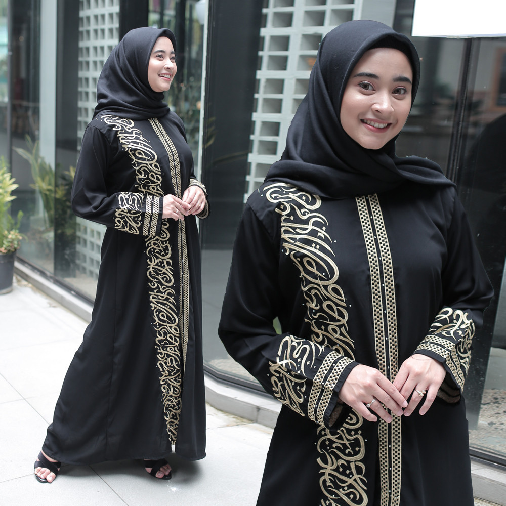 14 Abaya Bordir Dubai Bahan Arab Saudi Jet black Hitam Turkey Bertabur Mata Muza Abaya India Turkey 