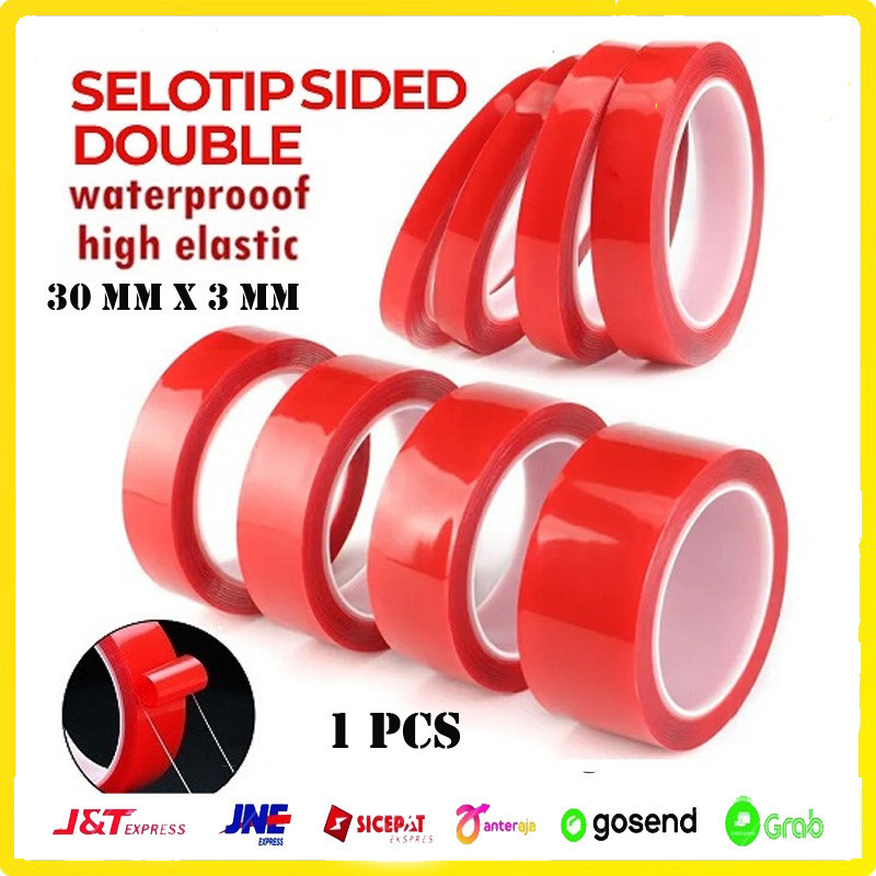 

( 30mm*3m ) Selotip Double Tape Perekat Transparent Acrylic 3M 30 mm Merah