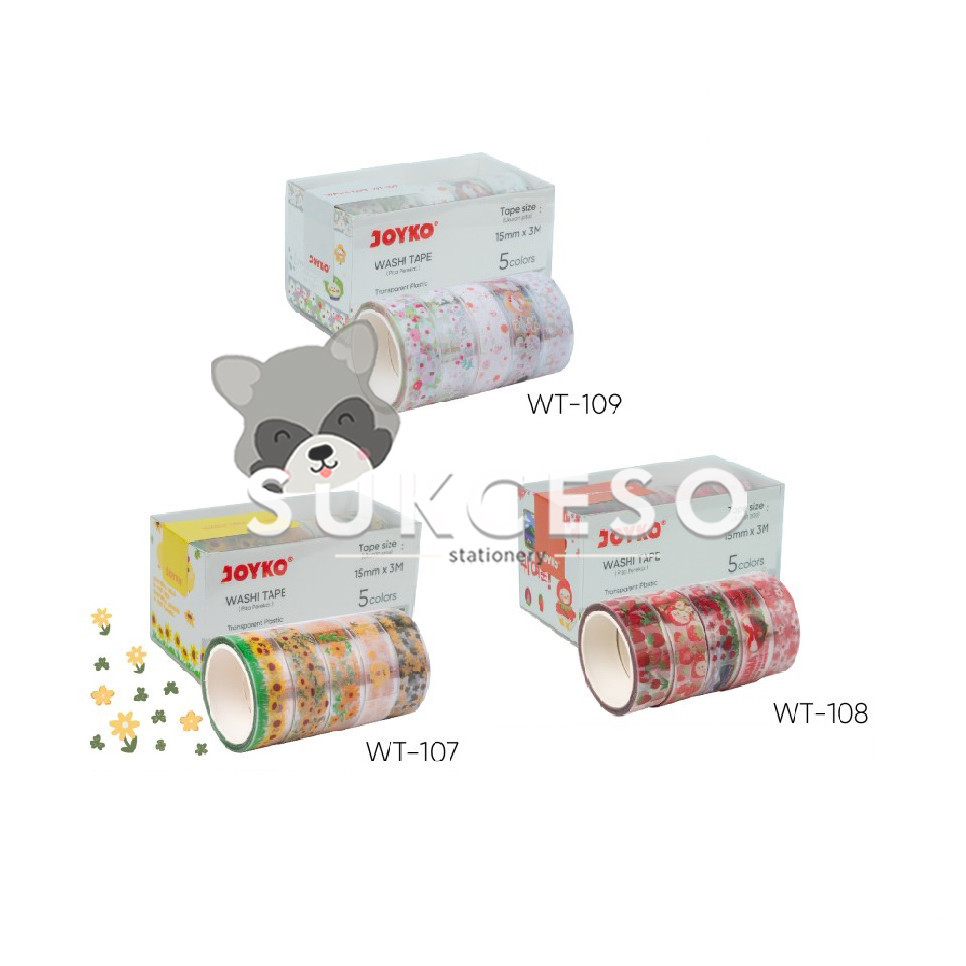 

Joyko Washi Tape WT-107~109 Selotip Kertas Bergambar Lucu Isolasi Kecil Pita Perekat