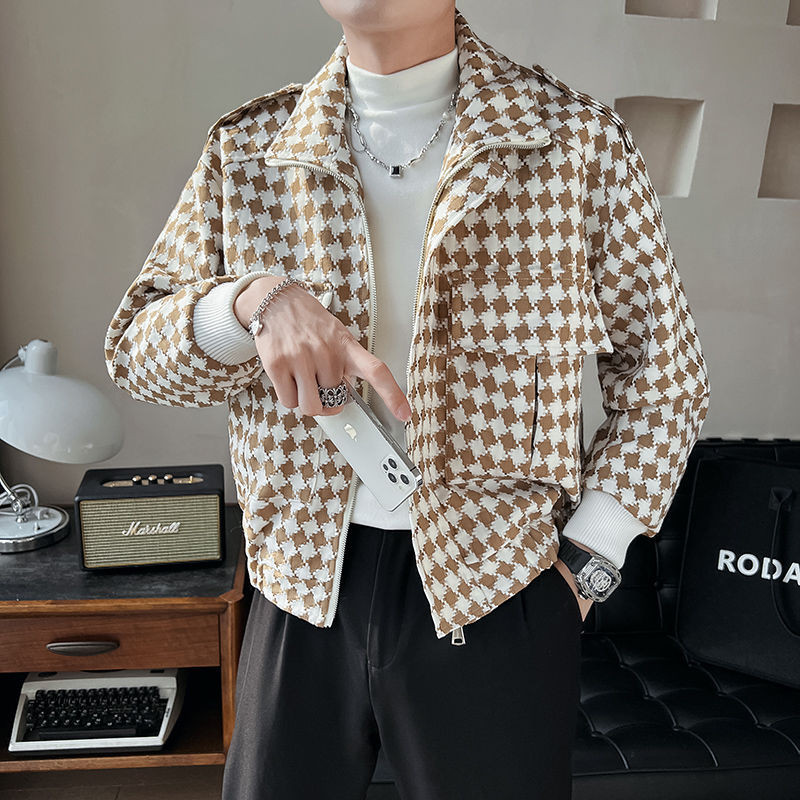 High end men's thousand bird plaid jacket trendy plaid jacket