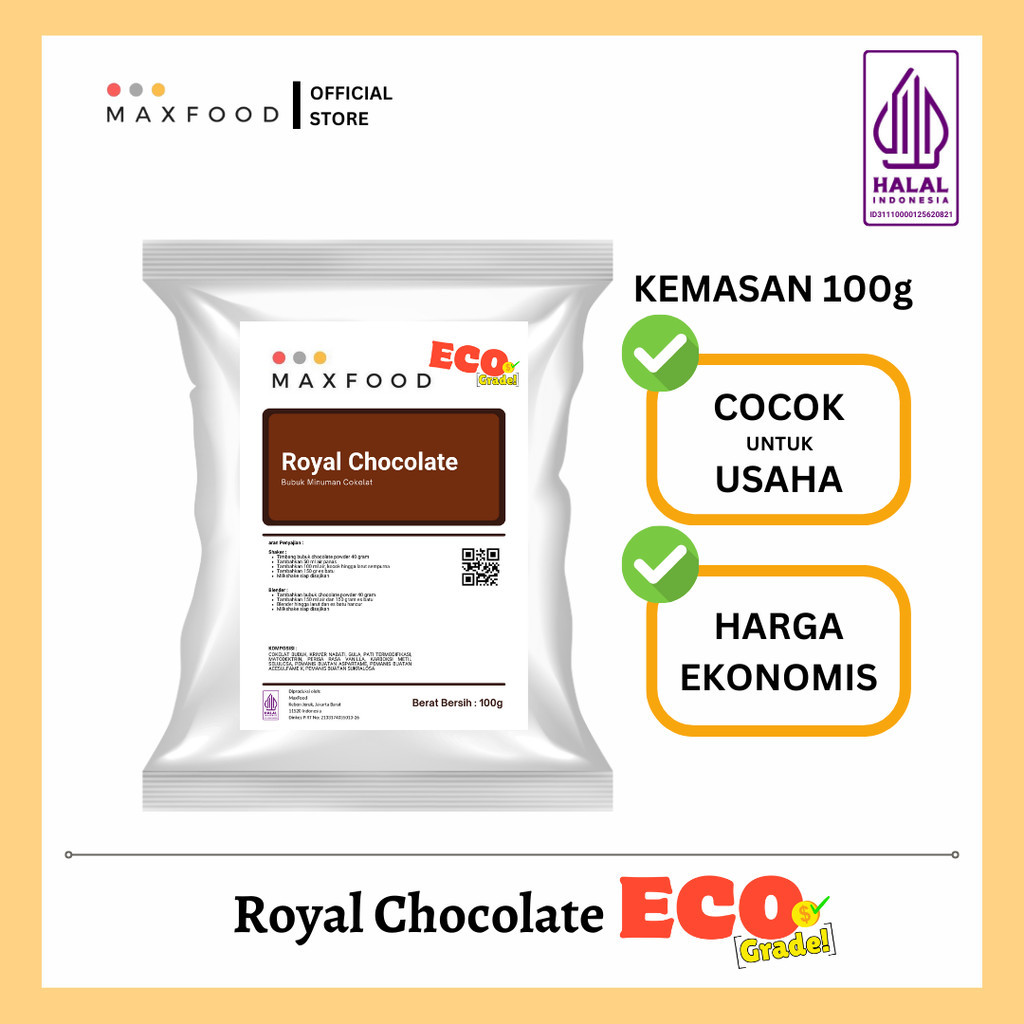 

MAXFOOD - [ECO] Royal Chocolate Powder / Minuman Bubuk Rasa Royal Coklat Milkshake Ekonomis 100 GR