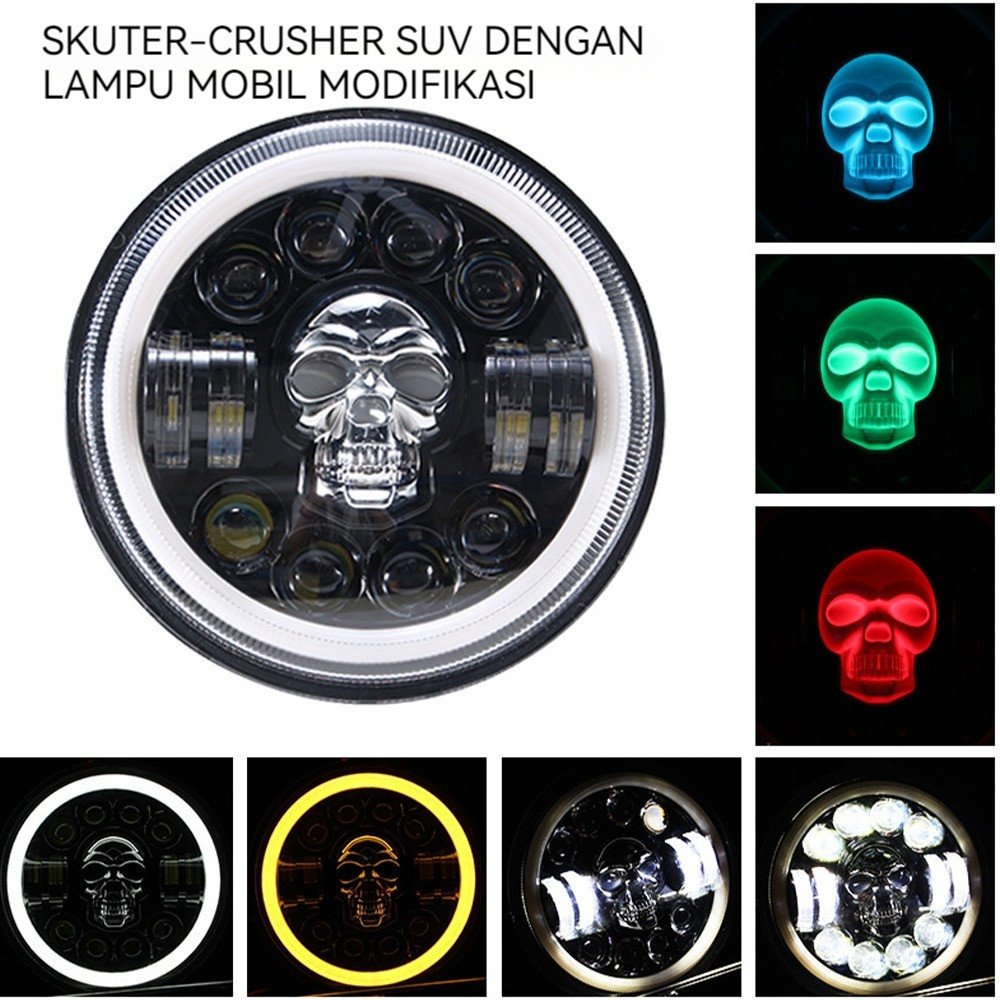 D 60 Watt Lampu Tembak Daymaker Tengkorak 7 Inch LED Bulat Lampu Daymaker Tengkorak