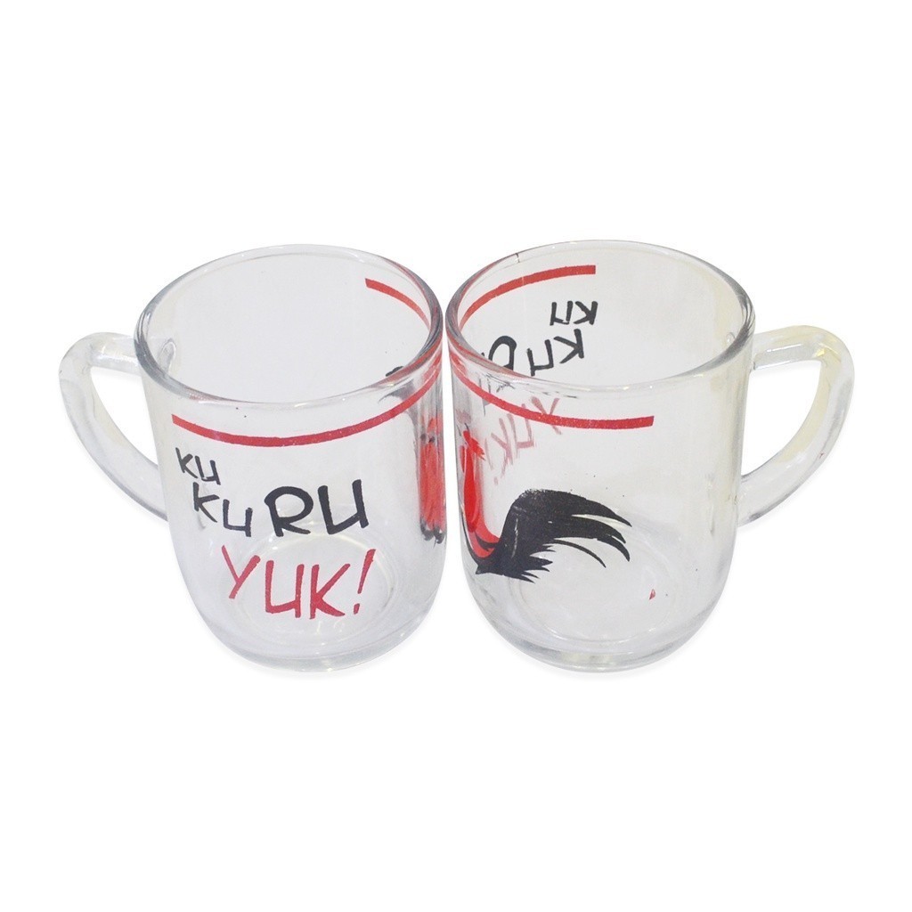 Gelas Cangkir Set Bening Gambar Kopi Beling 2 pcs Murah