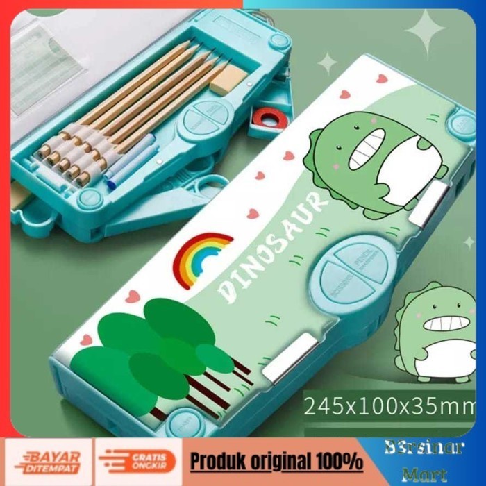

[[KUALITAS TERBAIK]] Kotak Pensil Multifungsi Motif Kartun Tempat Pensil Serbaguna K001 Hijau Dino COD