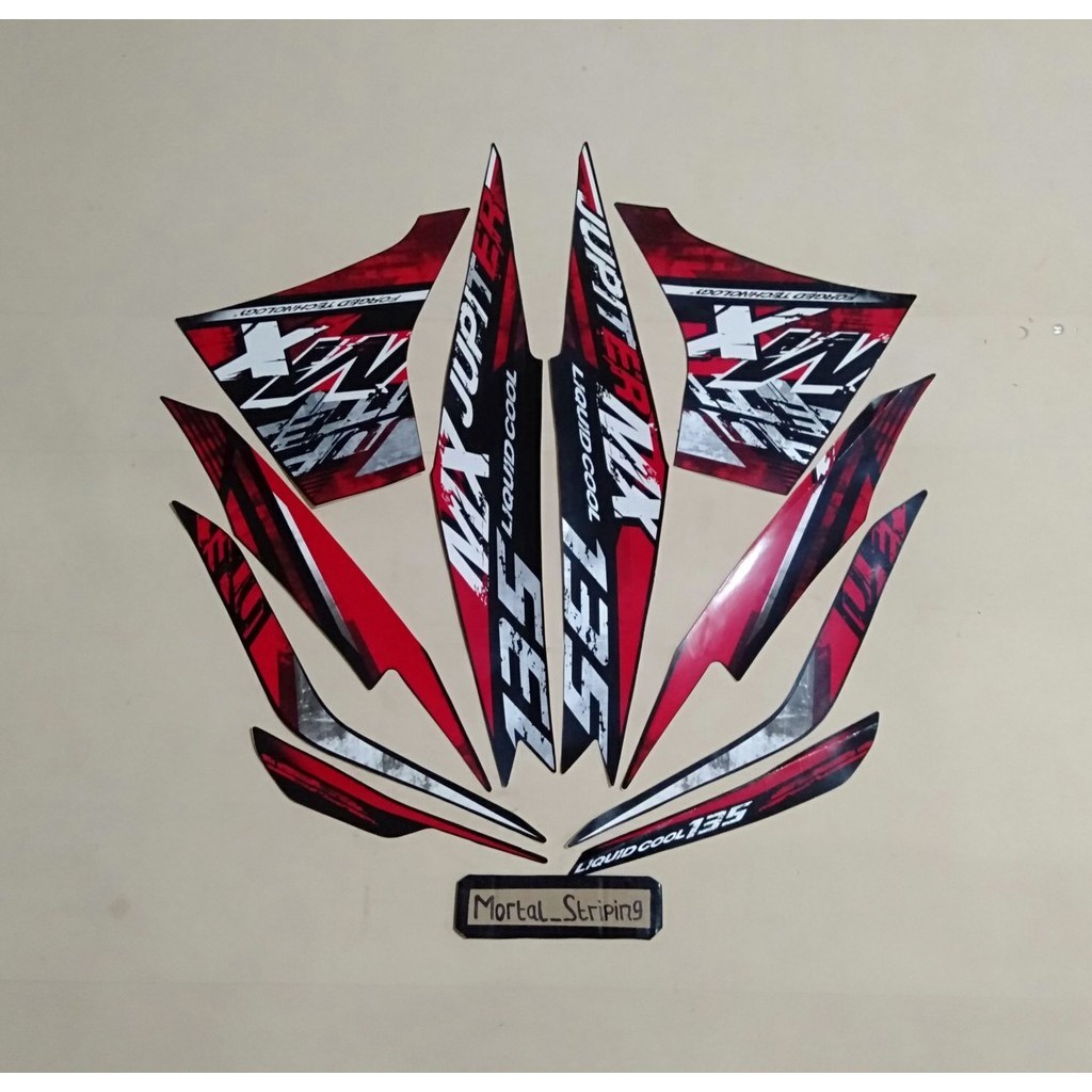 STIKER STRIPING LIS BODY MOTOR JUPITER MX 135 2014 2015 MERAH HITAM LIQUID COOL 135 FULLSET STANDAR