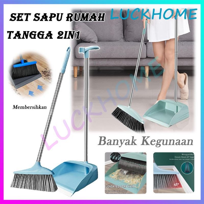 Set Sapu Lantai Pengki Lipat Broom Broom Set Dustpan Alat Pembersih lantai Sapu Set Pengki Alat Pemb