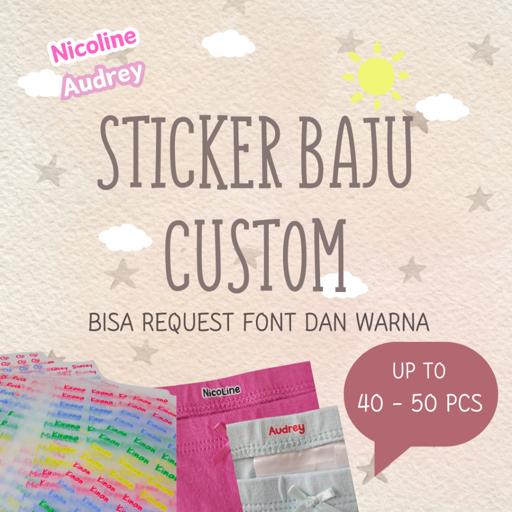 

(40-50pcs) Stiker Baju / Label Baju Nama Anak / Sablon Setrika Nama / Anti Luntur / Label Sticker Iron on Sticker Baju / Stiker Kain Evermine
