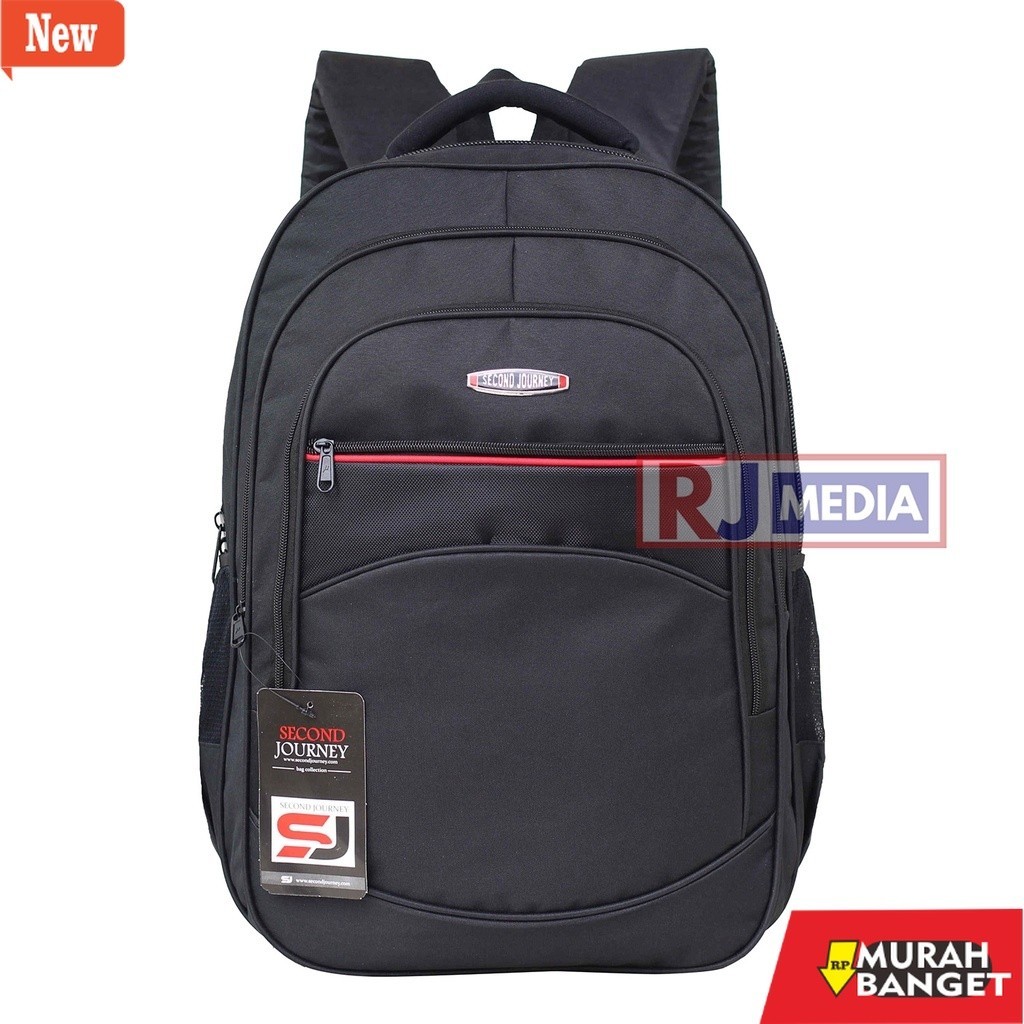 Tas Ransel Pria Kekinian Tas Sekolah Second Journey Warna Hitam List Merah Pria Wanita Model POLO Te