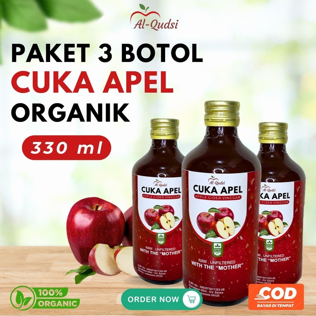 

Promo 3 Botol Cuka Apel Cider Vinegar With Mother - 990ml
