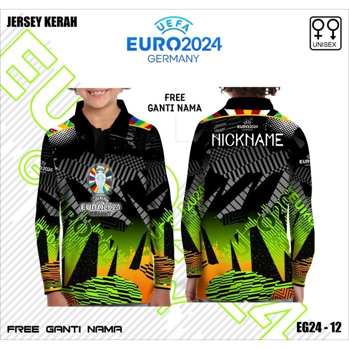 Jersey anak kaos polo sepak bola baju piala eropa 2024 jerman panjang - Hitam, 0