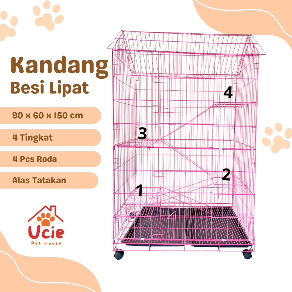 KANDANG KUCING JUMBO 4 TINGKAT + RODA EXTRA JUMBO +  BONUS TEMPAT MAKAN KUCING