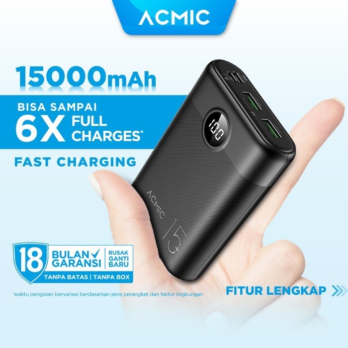 TERBARU ACMIC DIGIMAX 15000mAh Powerbank Mini 22.5W Fast Charging Type C - 15000mAh PBOnly