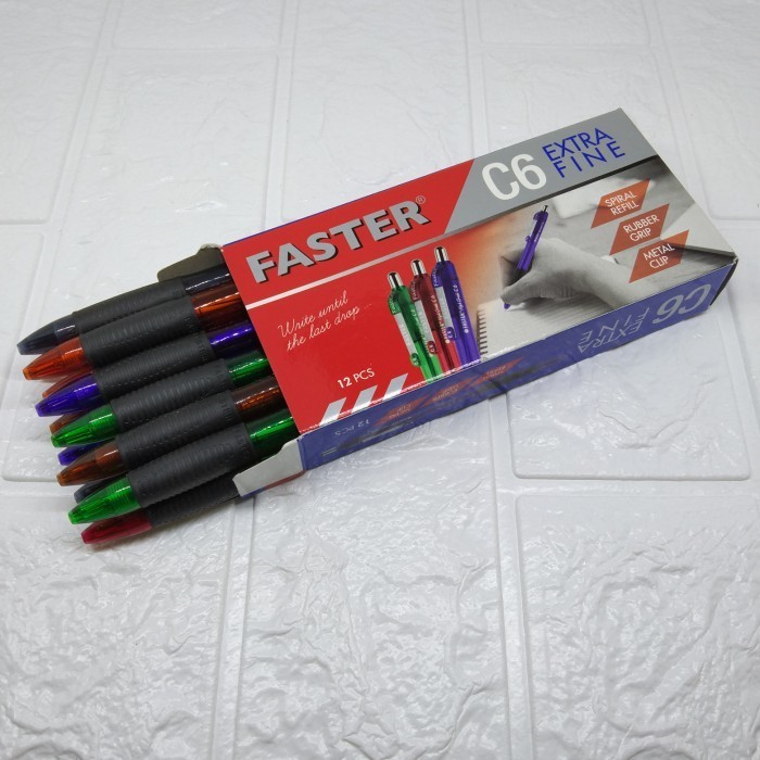 

[Terbaru]ATK Pulpen Ballpoint Faster C6 Extra Fine Isi 12Pcs