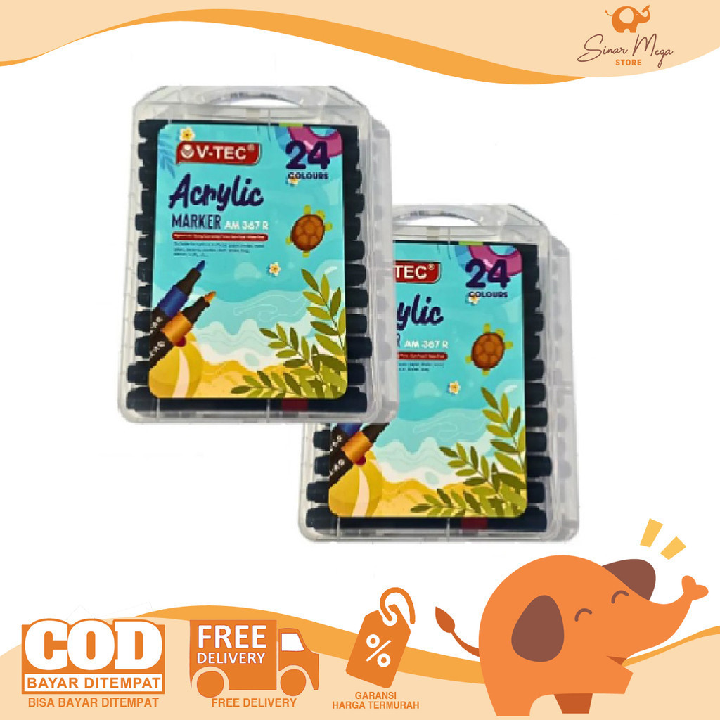 

V-TEC Acrylic Marker 24 Color AM 367 R Spidol Akrilik 24 Waterproof Warna Murah