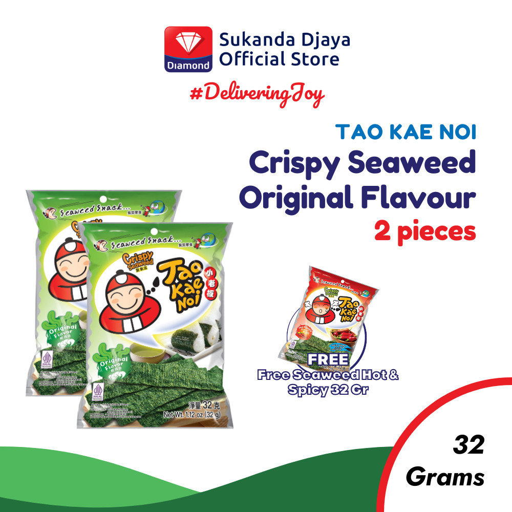 

Tao Kae Noi Crispy Seaweed Original Flavour 32 Gr ISI 2 [Free Seaweed Hot & Spicy 32 Gr]