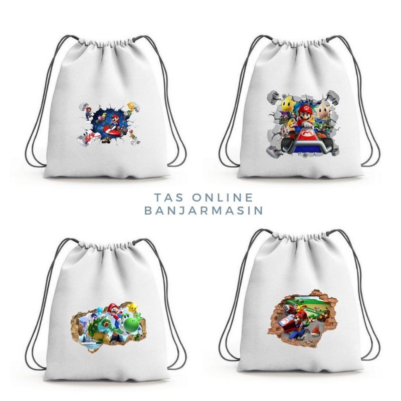 Tas Online Banjarmasin Mario Bross - Tas Ransel Serut Wanita dan Pria Bahan Kanvas Grade A