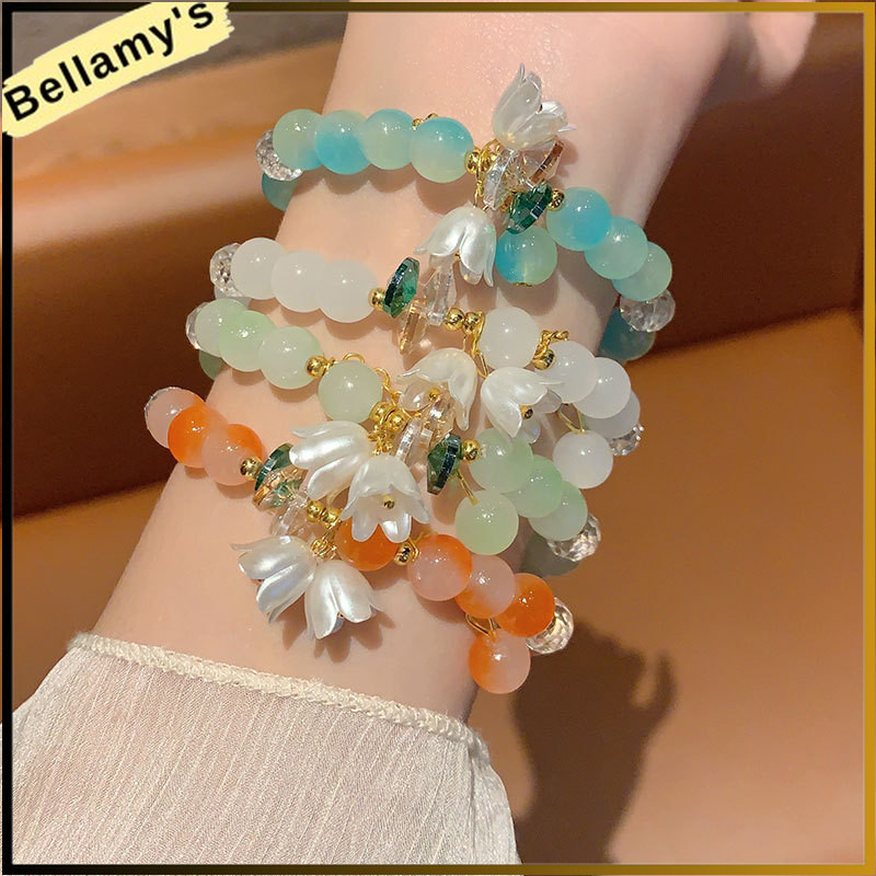 Gelang Anggrek Lonceng Serut Gelang Manik manik Kristal Korean Style Wanita Anak Perempuan Sahabat