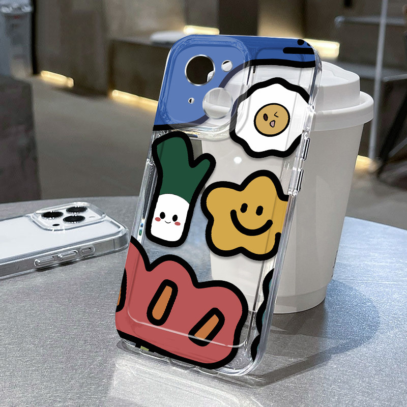 Telepon Tema Ruang Transparan soft case Gambar muka senyum sketsa sederhana Compatible for Iphone 11