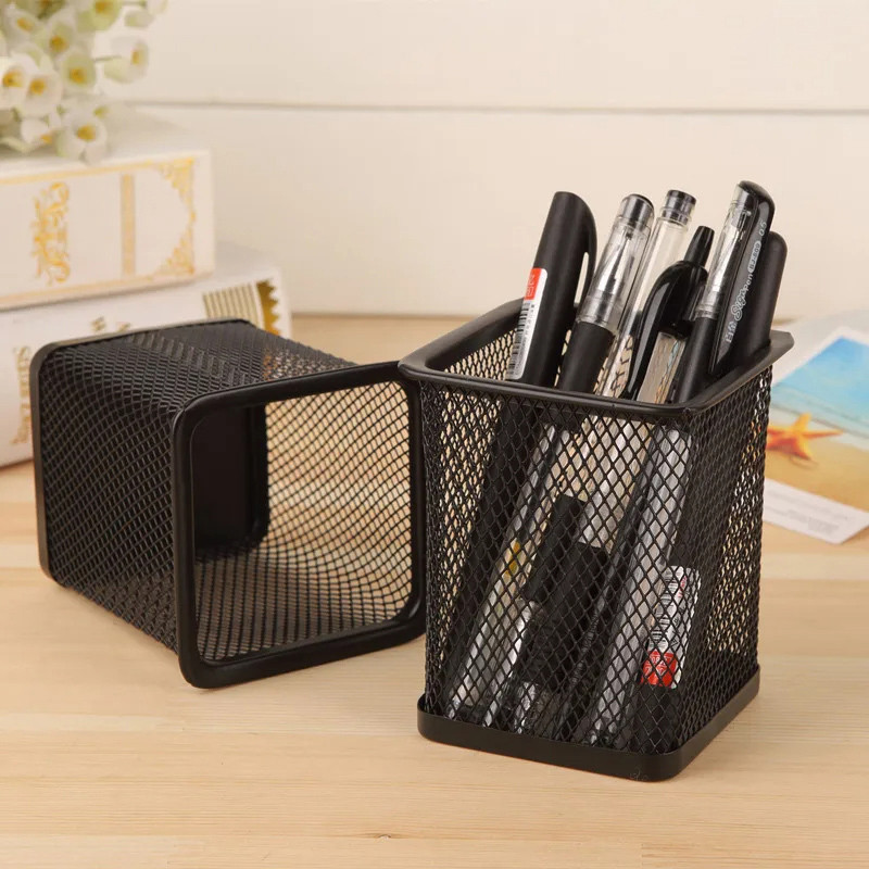 

Creative Fashion Pen Holder Desk Metal Mesh Square Pen Box Container Organizer Stationery Desktop Ornaments
