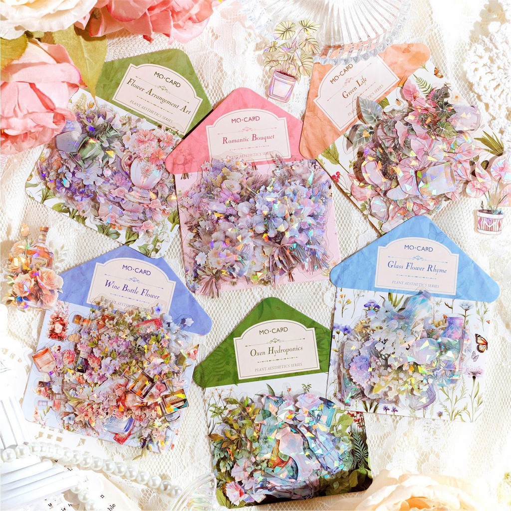

30 Pcs/pack Green Plants Flower Gold Foil Stickers Set Transparent Aesthetics Floral Stickers For Scrapbooking Journaling