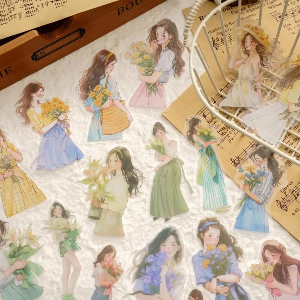 

30 Pcs/pack Literary Girl Stickers PET Materials Art Collage Junk Journal Decor Sticker Stationery