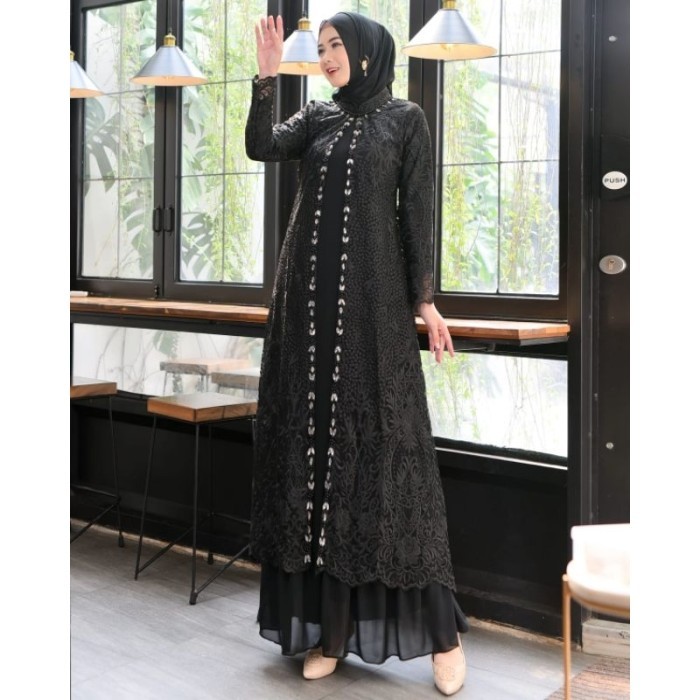 Pakaian Wanita Dress Gamis Jubah Payet TIle Busana Muslim  - Mocca, M