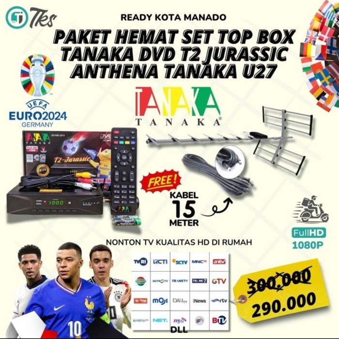 PAKET HEMAT STB + ANTENA SET TOP BOX TANAKA DVB T2 JURASSIC + ANTENA TANAKA TAKASI U-27