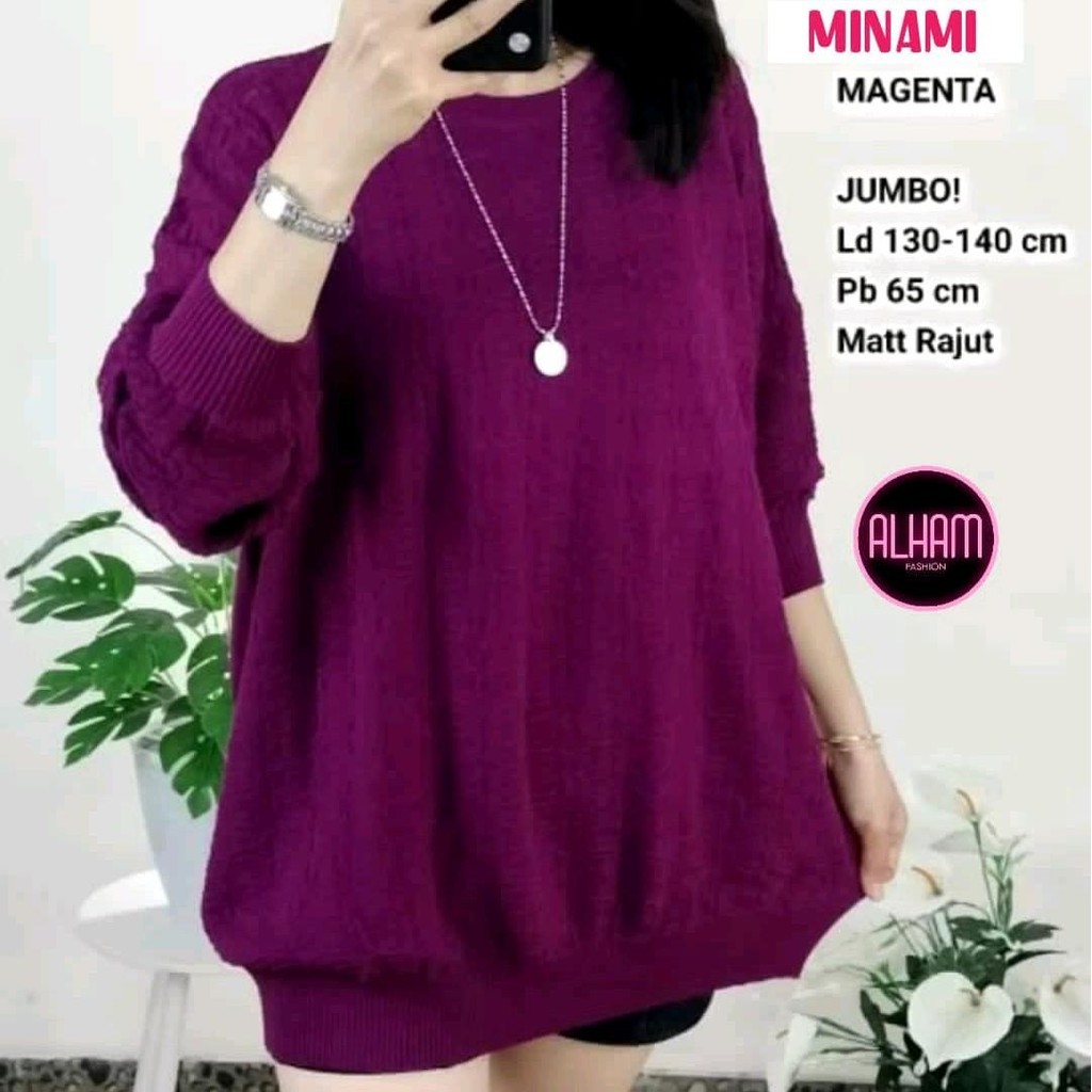 Minami Sweater Atasan Rajut Import Polos Jumbo Oversize Tebal Stretch
