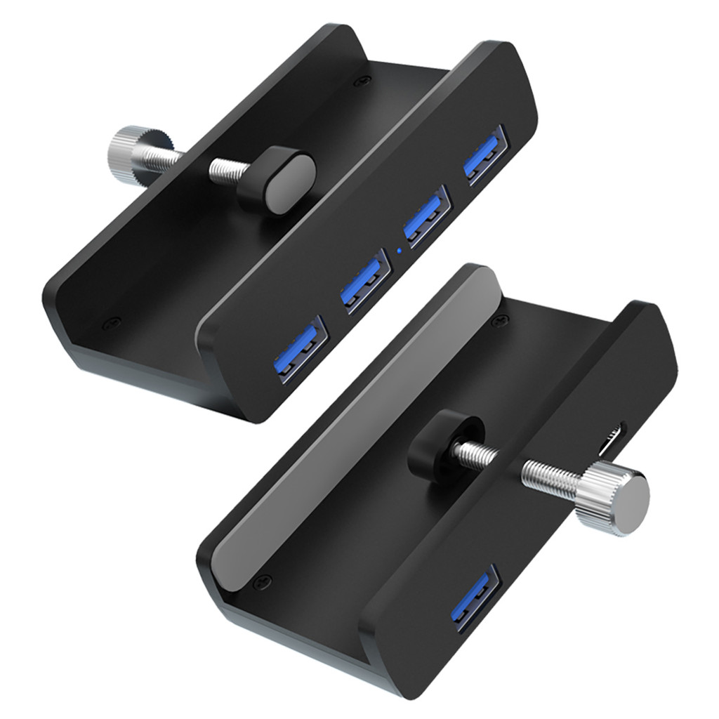 

USB Hub with Clamp 4 USB 3.0 Ports High Speed Splitter Docking Station with Type C Power Supply Port SD TF Port Black Metal Hub