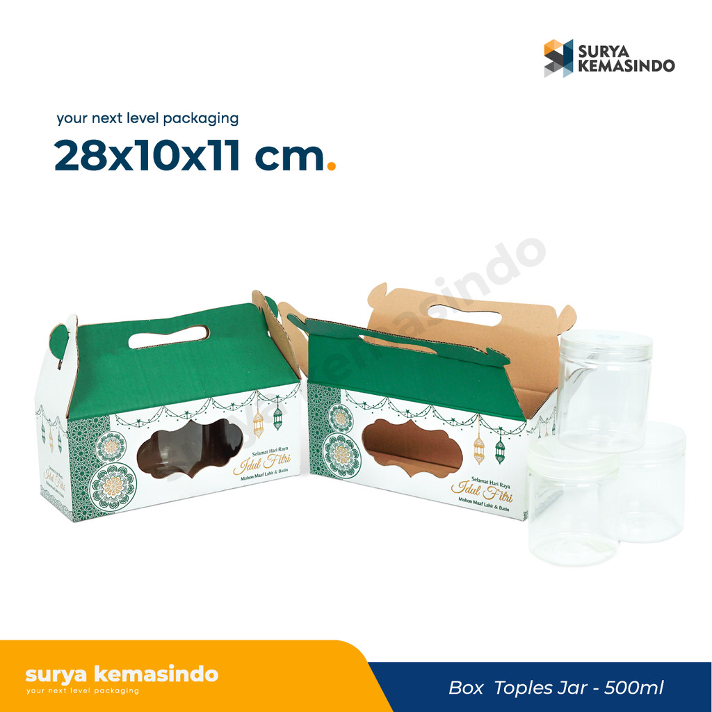 

Box 28x10x11 JAR 500 ml Isi 3 Toples Bulat Kardus/packing/kemasan/Kue Kering/boxkuker/Jar500 ml/Jar500gr/hampers/idul fitri/Iedmubarak/Tinggi11