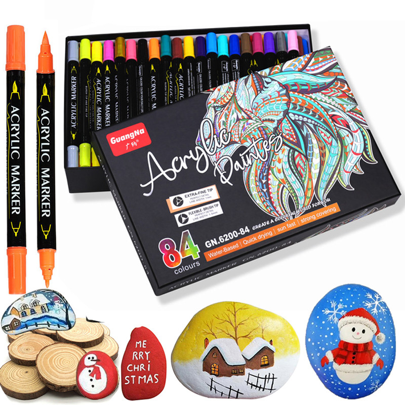 

84/12 Colors Acrylic Paint Pens Extra Fine Tip and Brush Markers for Rock Wood Slices Ceramic Christmas Decorations Art Supplies