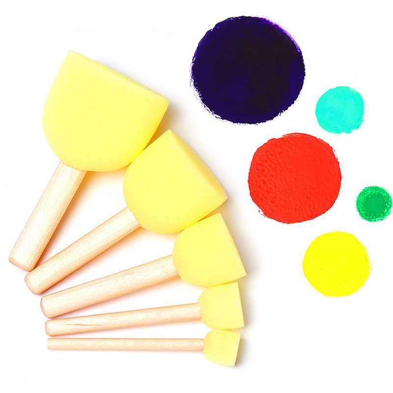 

4Pcs/setKid Sponge Paint Brush Original Wooden Handle Painting Graffiti Early Toy DIY Art Supplies Gifts Sponge Paint Brush