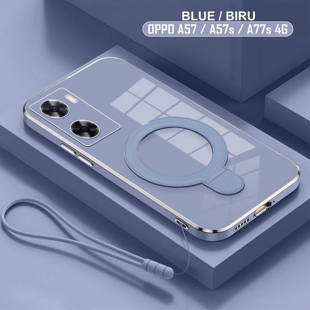 Soft Case Oppo A57 A57s A77s 4G Casing Ring Plating Holder Magsef Free Lanyard Tali Gantung