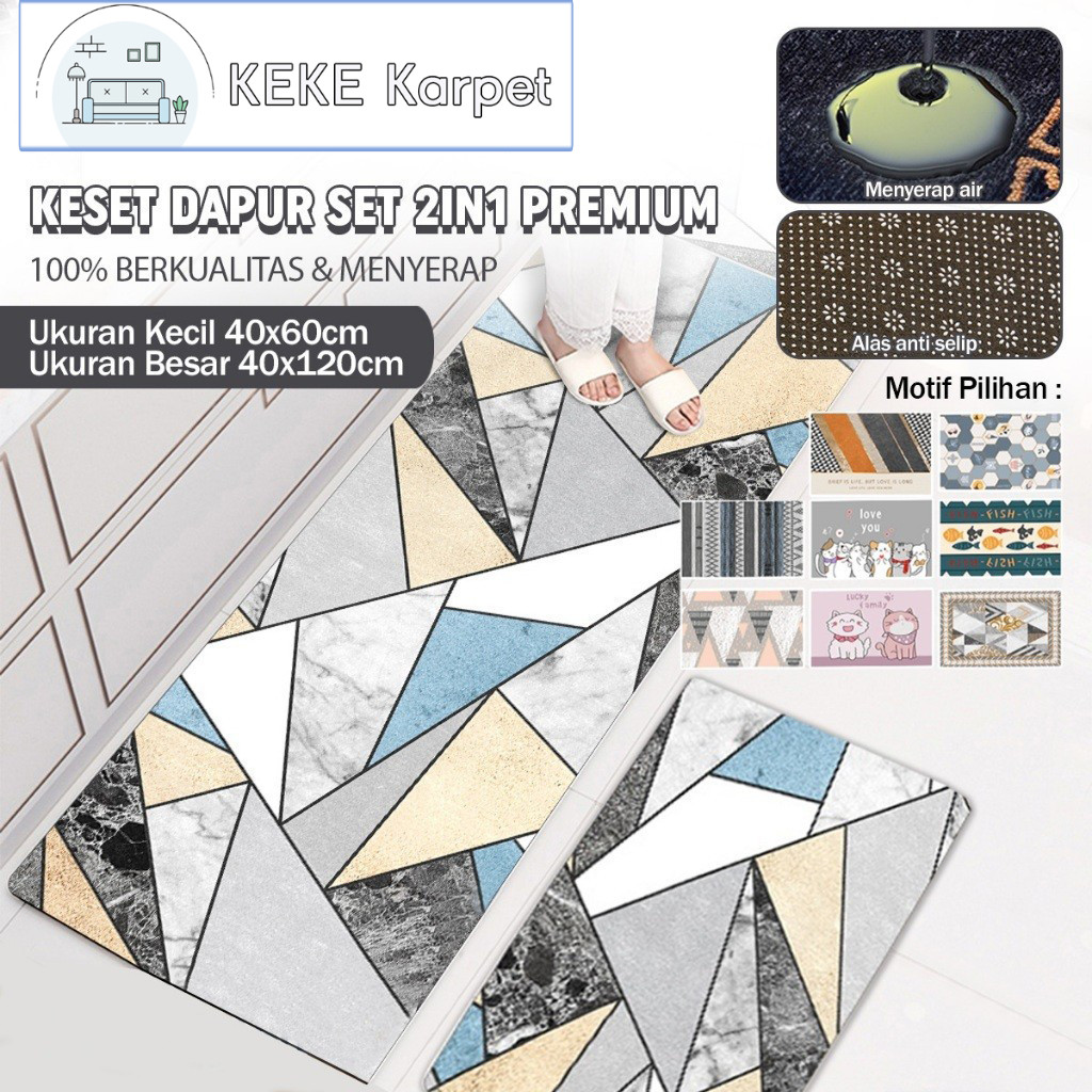 (KEKE) Kitchen Floor Mat Set Minimalis 2in1 Keset Dapur Keset AntiSlip Keset Lantai PREMIUM