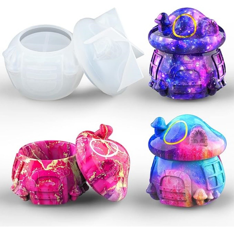 

DIY Crystal Epoxy Resin Mold Mushroom House Storage Box Silicone Mold