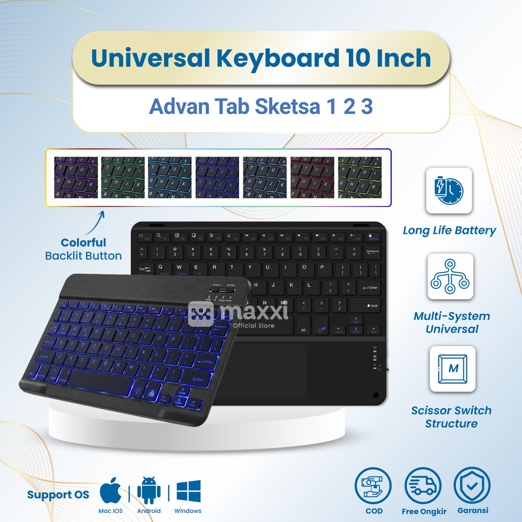 Keyboard Touchpad Backlit ADVAN Tab Sketsa 1 2 3 10.1" 2023 Tablet 10 10,1 Inch Keyboard Bluetooth W