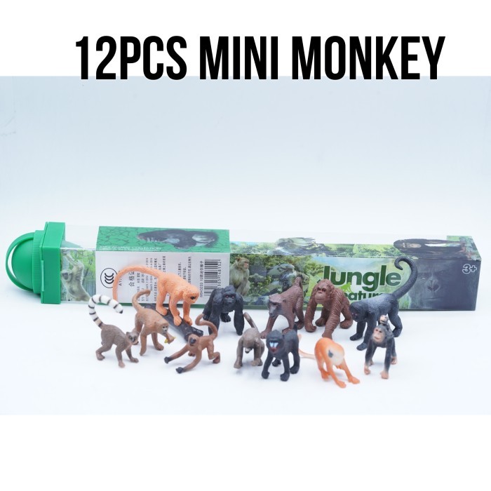 KORI 12Pcs In BOX Mini Monkey Set Monyet Monkey Orang Utan Lemur Baboon Mandril Gorilla Mainan Figur
