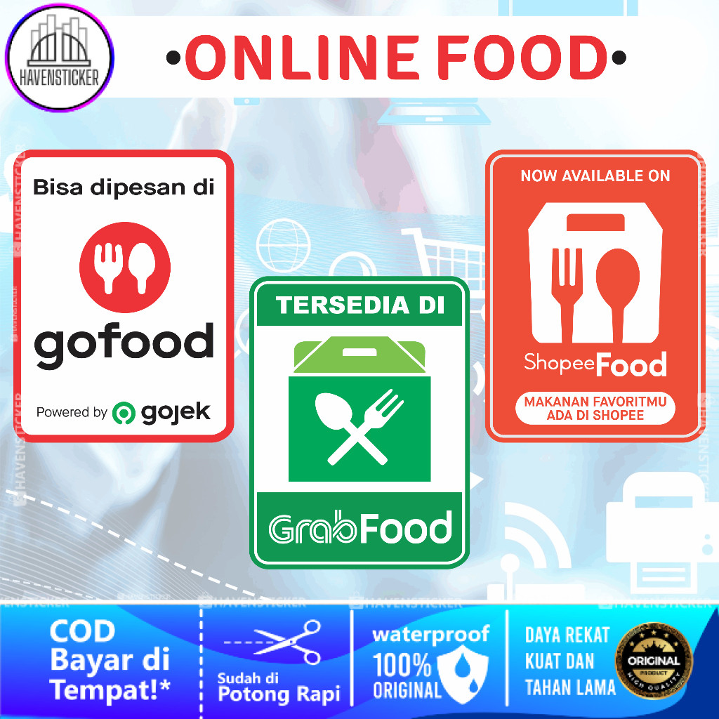 

Stiker Online Food - Go Food - Grab Food - Shopee Food Portrait Laminasi Kilat