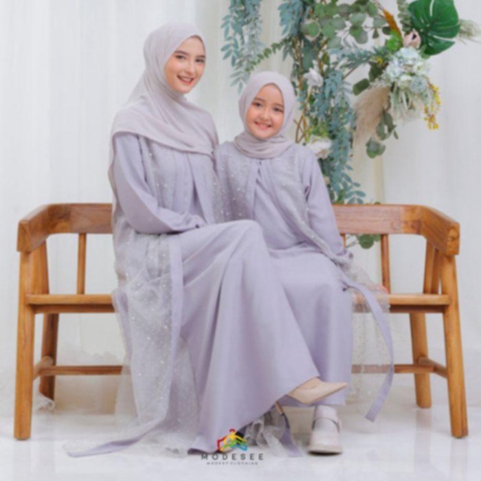 Gamis Couple Ibu dan Anak AMEERA DRESS Gamis Organza - Silver, Anak M