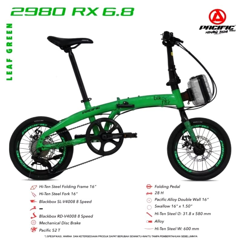 Sepeda Lipat Anak Dewasa Uk 16 Pacific 2980 RX 6.8 DB VT 8 Speed --GowesLaju